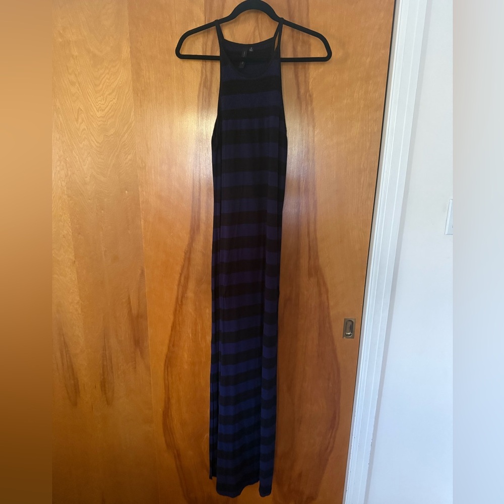 Striped Black and Blue Maxi Dress